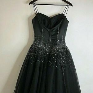 Xcite Impression Sz 8 Black Tulle Beaded Gown Wedding Halloween Dress Cosplay